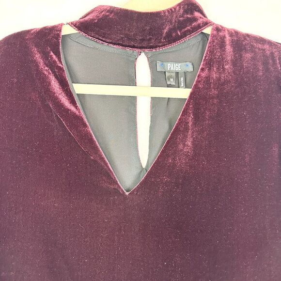 Paige Tamar Velvet Top Size Medium Dark Rouge Choker Mock Neck Keyhole Cutout - Picture 4 of 9